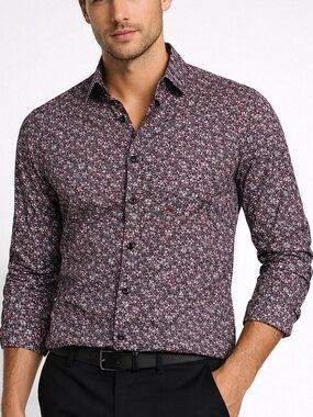 Express Fitted Dark Floral Button-Up Shirt